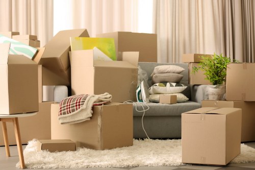 Organized boxes and furniture placed in a local storage unit