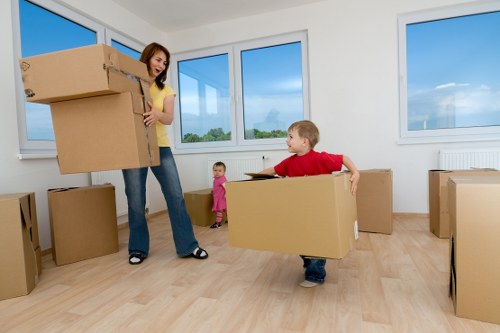 Packed moving boxes and protective materials used in Blackfen
